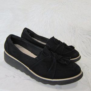 Clarks Sharon Dasher Black Suede Slip On Loafers Women’s Size 9.5 W Wide